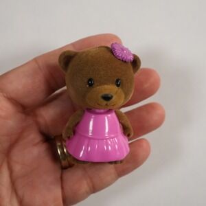 Moose Toys Brown Flocked Bear Miniature Figurine Pink Dress Flower H16000-01